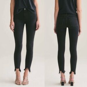 Agolde Sophie Black Skinny Distressed Hem Ankle Jeans Designer Luxury Stretch 28